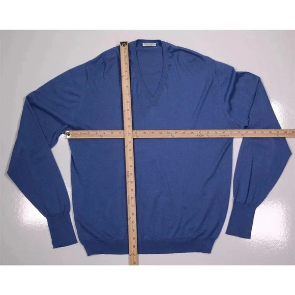 Peter Geeson of England Blue V-Neck Cotton Sweater Pullover Men's Large - Picture 5 of 6
